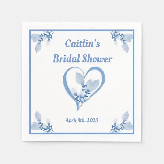 Brautparty Napkin - Thema Blaue Wasserfarbe Serviette (Vorderseite)