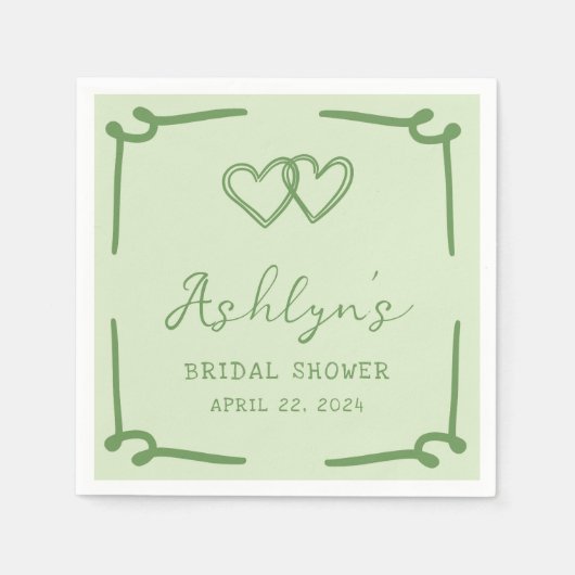 Brautparty Napkins, handgezeichnetes grünes Herz Serviette (Vorderseite)