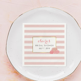 Brautparty Napkins | Rosa Streifen und Rosa Peony Serviette