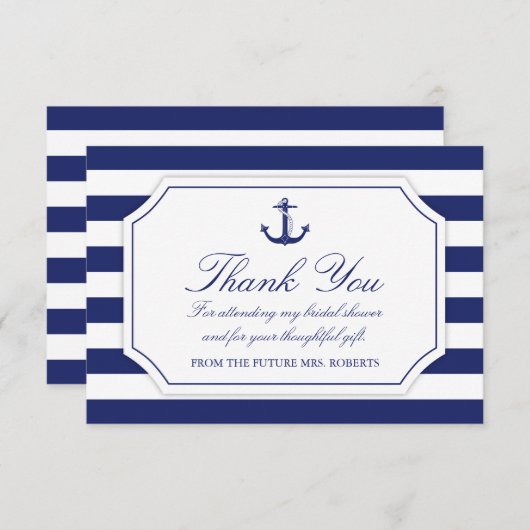 Brautparty Nautical Anchor Navy Blue Vielen Dank Dankeskarte (Vorne/Hinten)