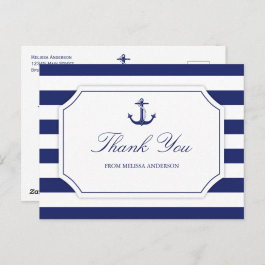 Brautparty Nautical Anchor Navy Blue Vielen Dank Postkarte (Vorne/Hinten)
