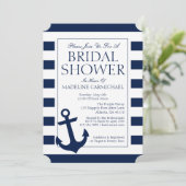 Brautparty | Nautische Streifen Einladung (Stehend Vorderseite)