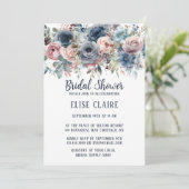 Brautparty Navy Blue Blush Pink Roses Einladung (Stehend Vorderseite)