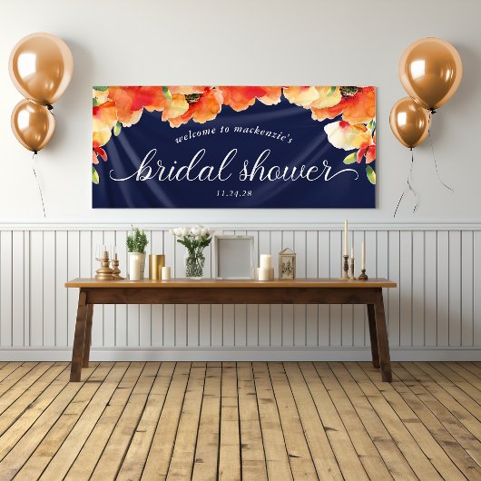 Brautparty Navy Blue Golden Poppy Willkommen Banner