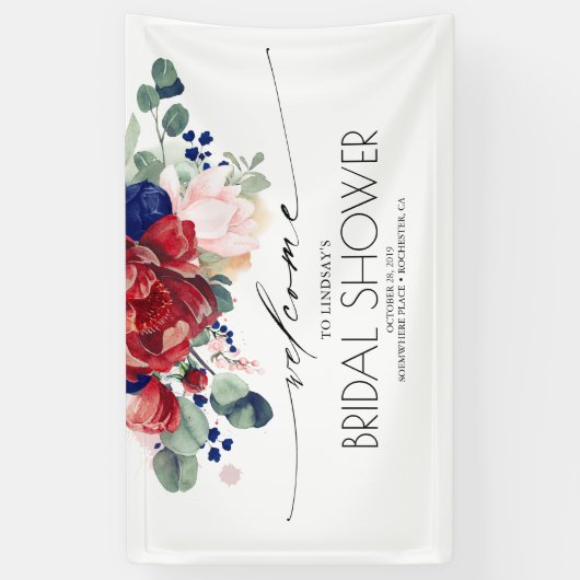 Brautparty Navy Blue und Burgund Banner (Vertikal)