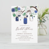 Brautparty Navy Blue und Green Mason Jars Einladung (Stehend Vorderseite)