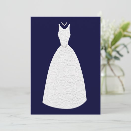 Brautparty Navy Blue Vintage Hochzeitskleid Einladung (Stehend Vorderseite)