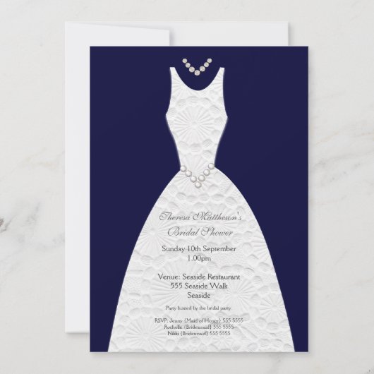 Brautparty Navy Blue Vintage Hochzeitskleid Einladung (Rückseite)
