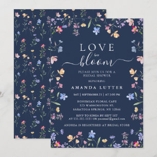 Brautparty 'Navy Blue Wildflower Love in Bloom' Einladung
