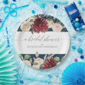 Brautparty Navy Blush Burgund Rose Blumenkohl Pappteller (Party)