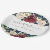 Brautparty Navy Blush Burgund Rose Blumenkohl Pappteller (Schrägansicht)
