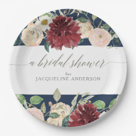 Brautparty Navy Blush Burgund Rose Blumenkohl Pappteller
