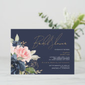 Brautparty Navy Blush Einladung (Stehend Vorderseite)