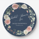 Brautparty Navy Blush Elfenbeinküste Rose Wreath Pappteller (Vorderseite)