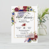 Brautparty Navy Burgundi Gold Frame Gold Einladung (Stehend Vorderseite)