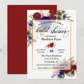 Brautparty Navy Burgundi Gold Frame Gold Einladung (Vorne/Hinten)