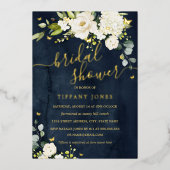 Brautparty Navy Champagne Floral Gold Folieneinladung (Vorderseite)