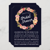 Brautparty Navy Floral Wreath Einladung (Vorne/Hinten)