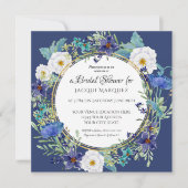 Brautparty Navy White Watercolor Poppy Blume Einladung (Vorderseite)