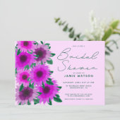 Brautparty | Neonrosa Blume Einladung (Stehend Vorderseite)