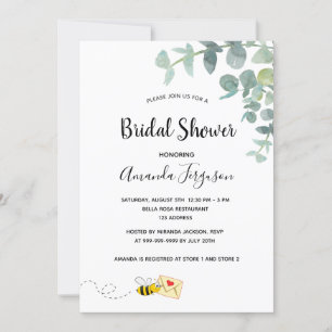 Brautparty niedliche Biene Eukalyptus weiß elegant Einladung