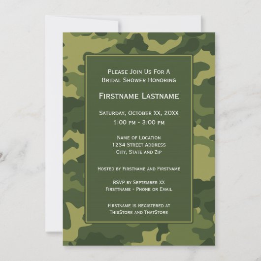 Brautparty oder Vertragspartei der Camouflage Einladung (Vorderseite)