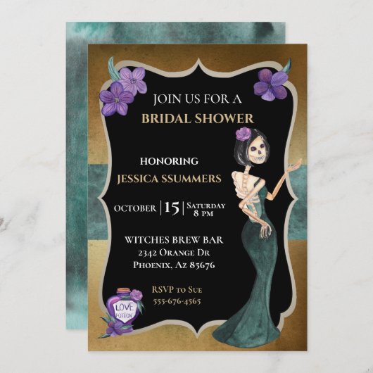 Brautparty Oktober Halloween Skeleton Einladung (Vorne/Hinten)