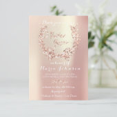 Brautparty Olive Wreath Pink Rose Gold Peak Einladung (Stehend Vorderseite)