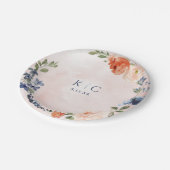 Brautparty Orange Dusty Blue Peony Dessert Pappteller (Schrägansicht)