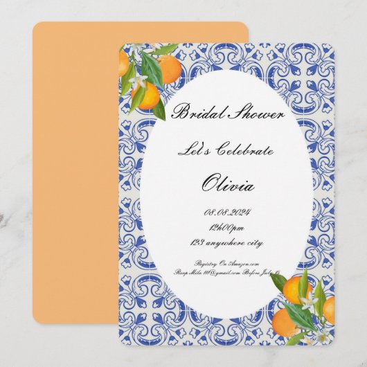 BRAUTPARTY ORANGES INVITATION SAVE THE DATE (Vorne/Hinten)