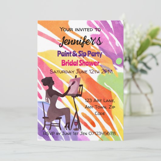 Brautparty Paint and Sip Party Einladung (Stehend Vorderseite)