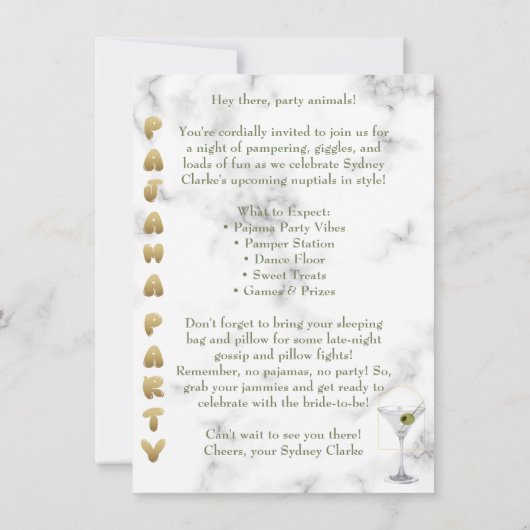 Brautparty. Pajama Party Einladung (Rückseite)