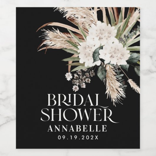 Brautparty Pampas boho Schwarz Modernität Weinetikett (Einzelnes Label)