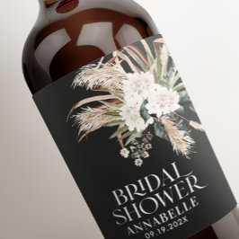 Brautparty Pampas boho Schwarz Modernität Weinetikett