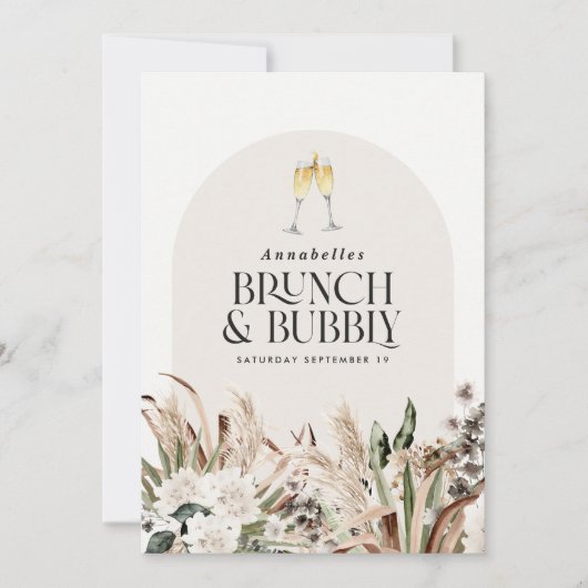 Brautparty Pampas Gras Champagner Brunch Blase Einladung (Vorderseite)