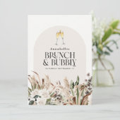 Brautparty Pampas Gras Champagner Brunch Blase Einladung (Stehend Vorderseite)