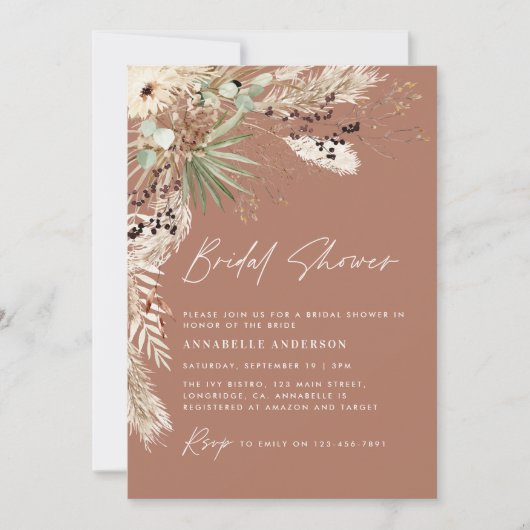 Brautparty Pampas Gras Moderne boho elegant Einladung (Vorderseite)