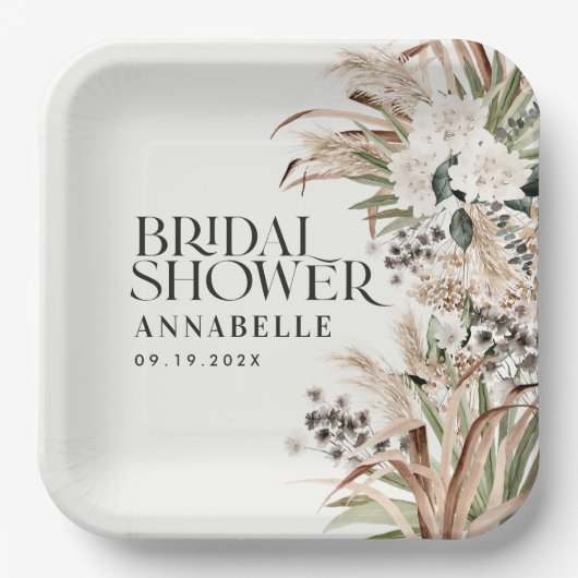Brautparty Pampas Gras Moderne, elegante Natur Pappteller (Vorderseite)