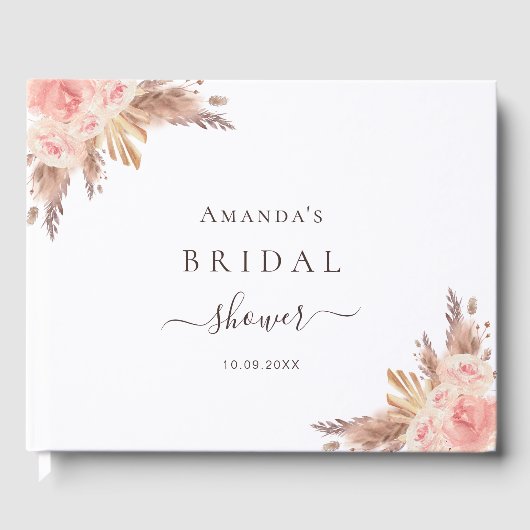 Brautparty Pampas Gras Rose Gold Gästebuch (Vorderseite)