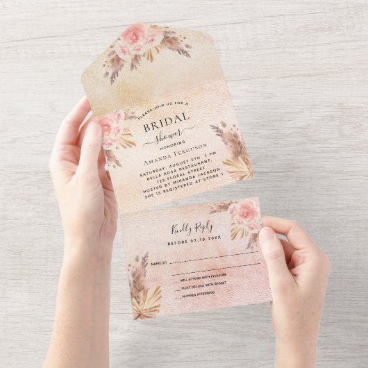 Brautparty Pampas Gras Rose Gold UAWG All In One Einladung (Abreißen)