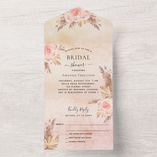 Brautparty Pampas Gras Rose Gold UAWG All In One Einladung (Innen Boden)