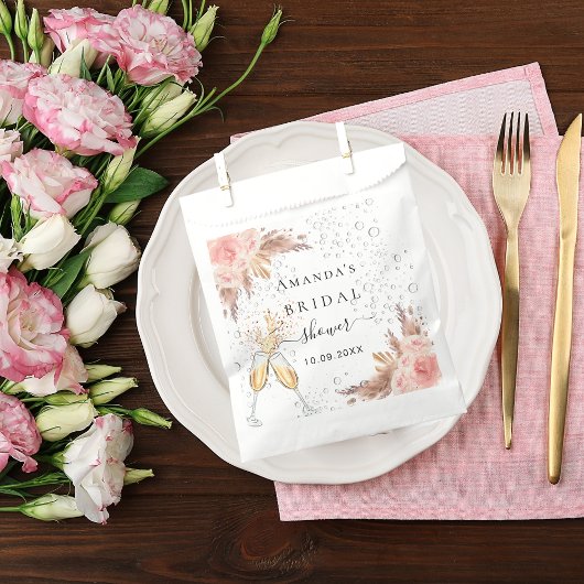 Brautparty Pampas Gras Rose Goldblase Geschenktütchen