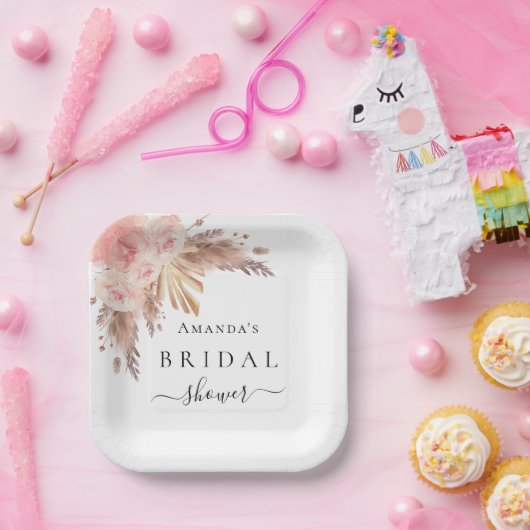 Brautparty Pampas Gras Rose Goldblume Pappteller (Party)