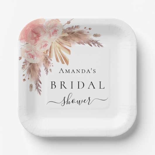 Brautparty Pampas Gras Rose Goldblume Pappteller (Vorderseite)