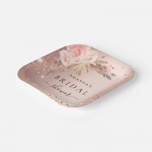 Brautparty Pampas Gras Rose Goldblume Pappteller (Gewinkelt)