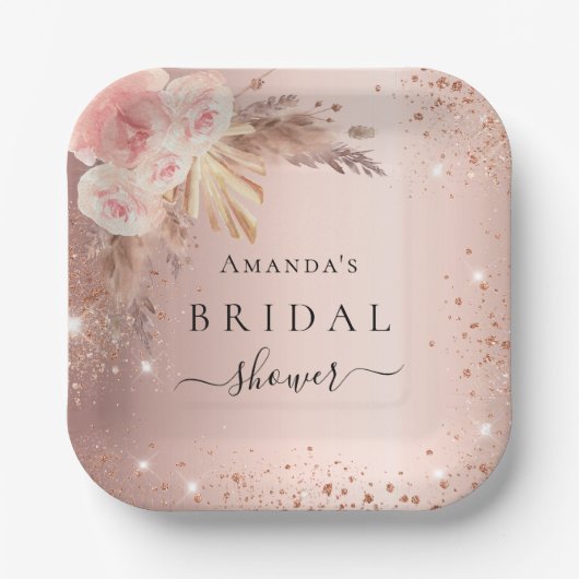 Brautparty Pampas Gras Rose Goldblume Pappteller (Vorderseite)
