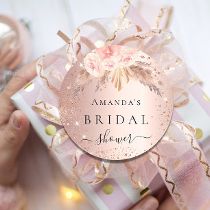 Brautparty Pampas Gras Rose Goldblume Runder Aufkleber