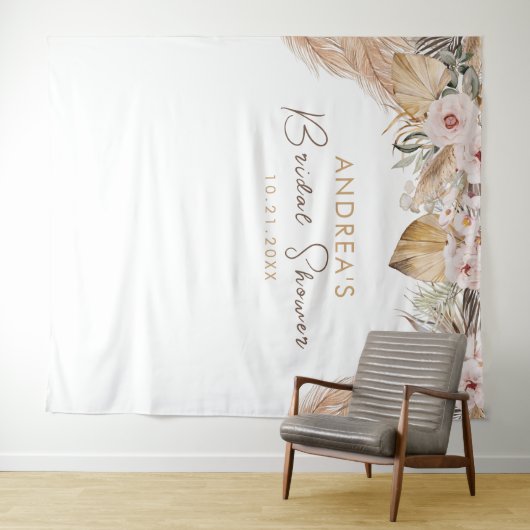 Brautparty Pampas Grass & Blush Wandteppich (Beispiel (Horizontal))