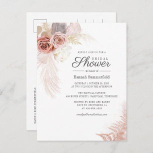 Brautparty Pampas Grass Tan Script Einladungspostkarte
