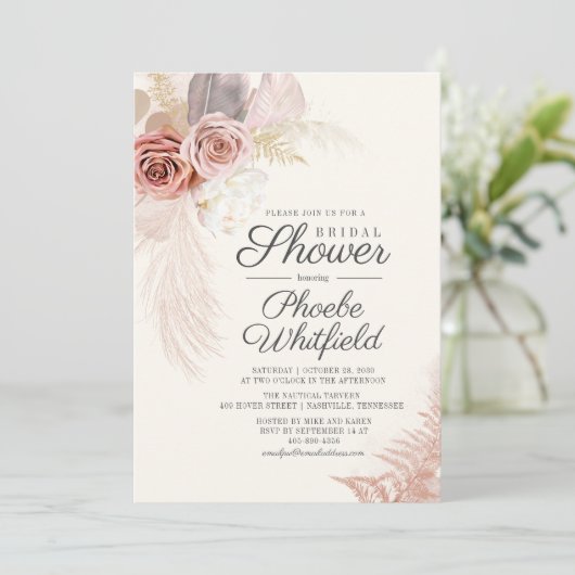 Brautparty Pampas Grass Terracotta Einladung (Stehend Vorderseite)